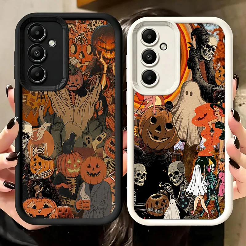 Halloween Fall Art Witch Cat Phone Case For Samsung A54 A53 A52S A14 A13 A12 A22 A23 A24 A32 A33 A34 Galaxy A04S A03S A02 A73 A7