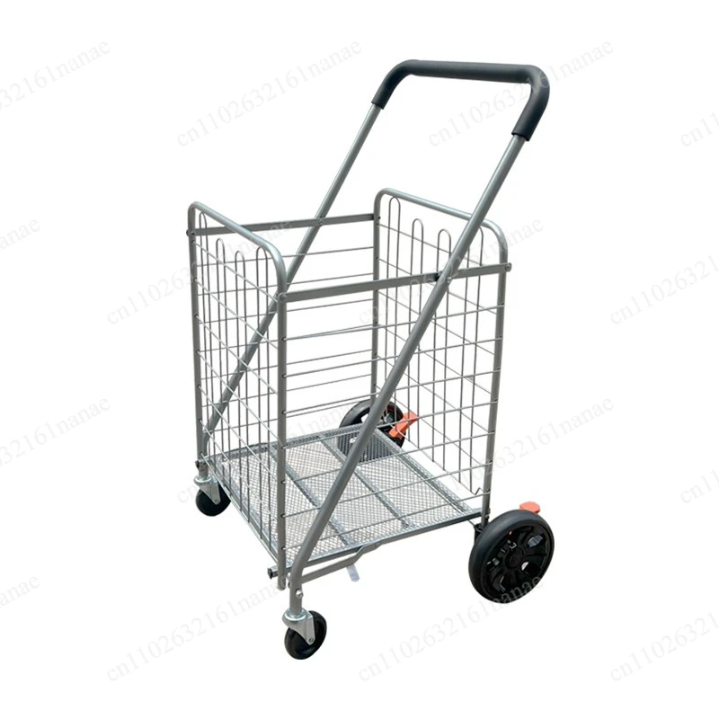 White 4 Wheels Utility Cart Large-sized Sturdy Steel Frame Folding Cart for Grocery Shopping Transporting Laundry