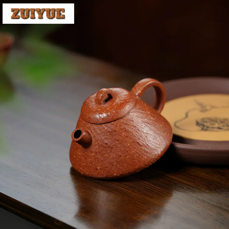 120ml Yixing Purple Clay Teapots Handmade Gun Nozzle Stone Scoop Pot Raw Ore Red Downhill Mud Kettle With Filter Zisha Tea Set