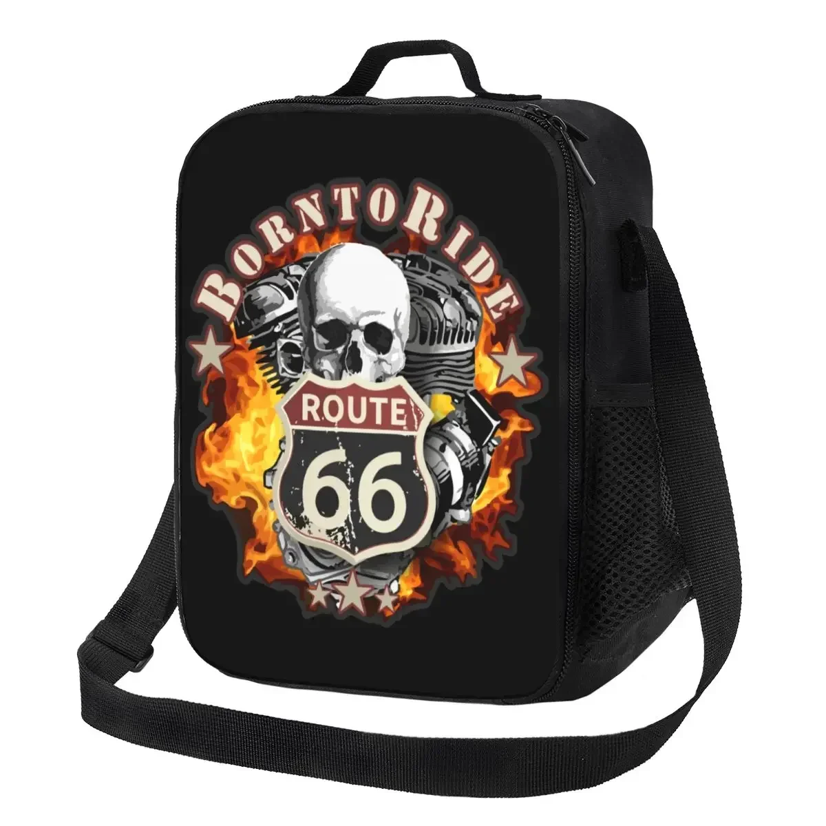 Born To Ride Resuable Lunch Boxes  Route 66 for Chopper Motorcycle Riders Thermal Cooler Food Insulated Lunch Bag Kids School