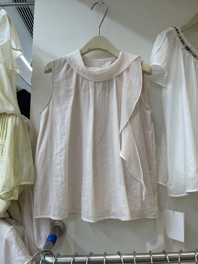 2026 Summer Simple round Neck Vest Top Korean Style Sweet Versatile Ribbon Thirteen Rows Elegant Women's Fashion Tank Top