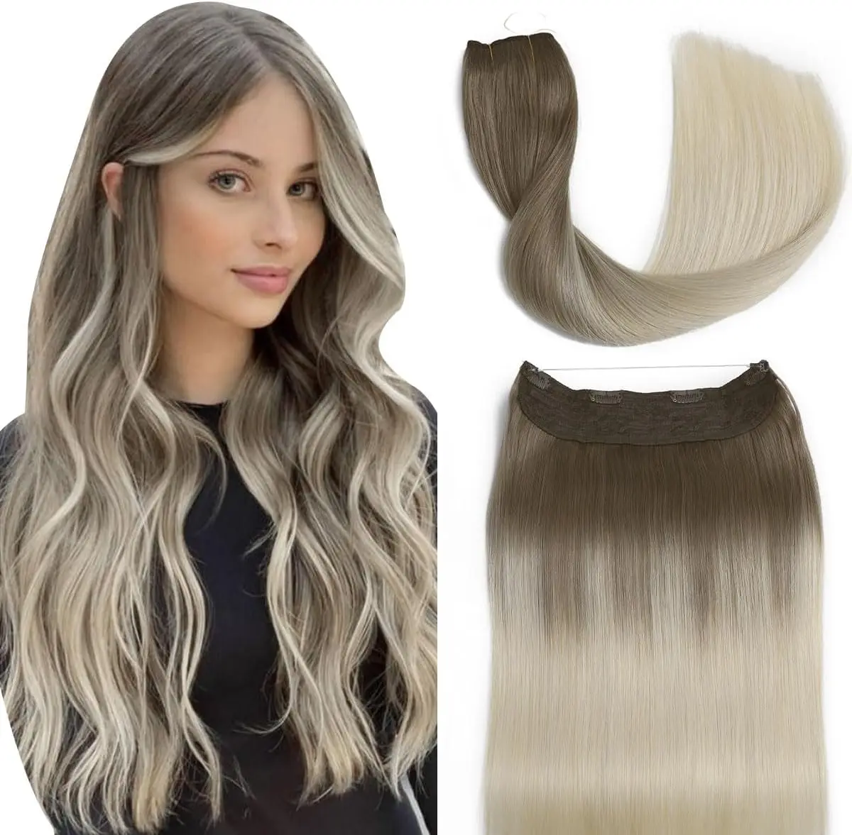 

Накладные пряди Halo Hair Extensions, прямые, 14-22 дюйма, из натуральных волос Реми, невидимая нить, с 4 клипсами