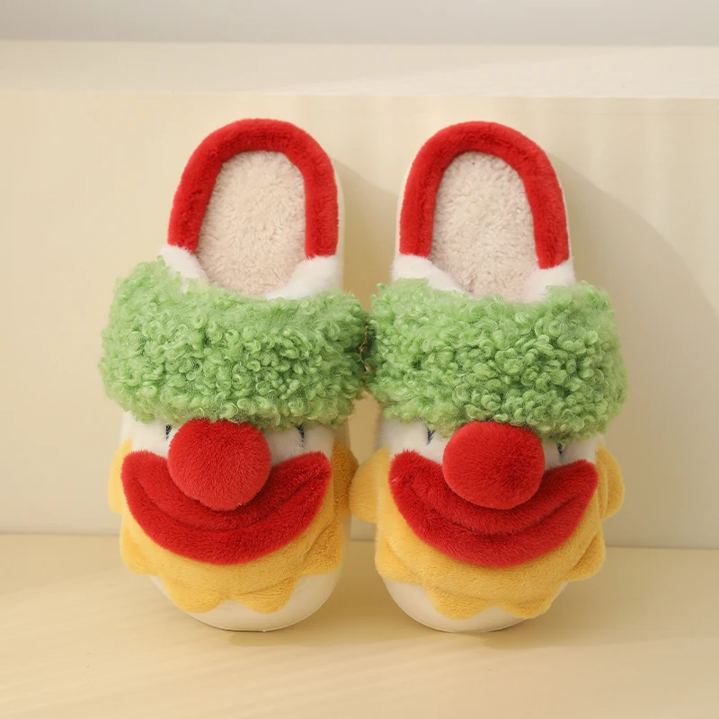 Clown cotton slippers for men and women in winter at home wear warm and non-slip thick-soled shoes for couples funny wool shoes