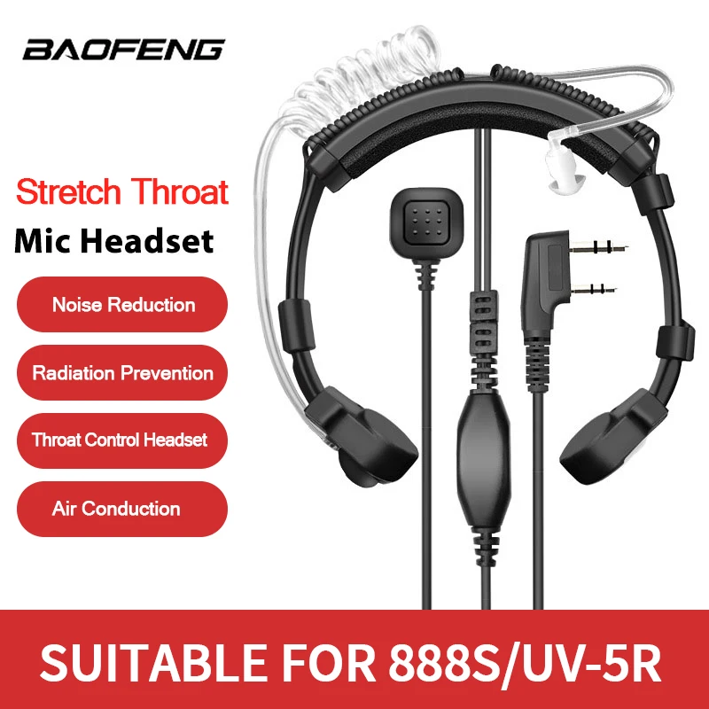 

Baofeng Air Tube Throat Vibration PTT Mic Headset 2 Pin Stretch Throat for Baofeng UV-5R Plus 82 BF-888S Walkie Talkie Earpiece