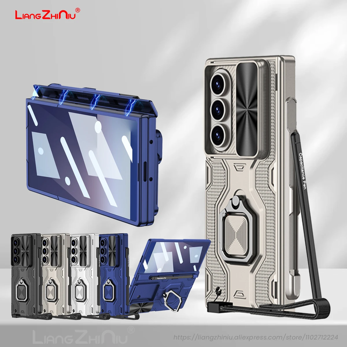 

Чехол для Samsung Galaxy Z Fold 7, с выдвижной крышкой для камеры, защитная петля, слот для ручки, подставка, пленка для экрана, лицевая панель, цельный (с ручкой)