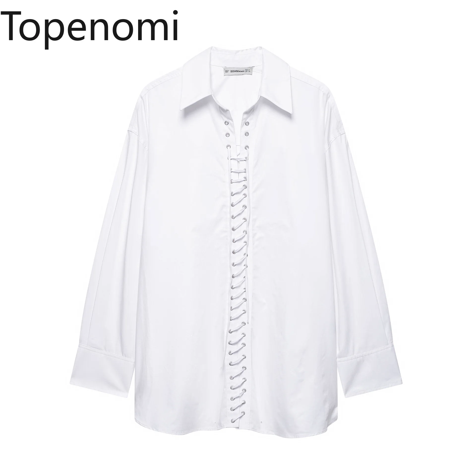 

Topenomi White Lace Up Long Sleeve Shirt Women Spring Summer Lapel Loose Casual Office Lady Tops Elegant Versatile Blouse Femme