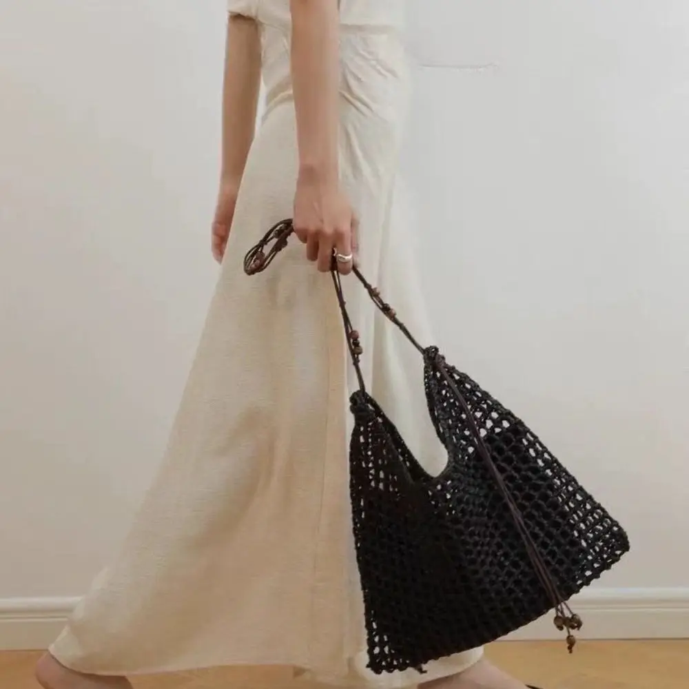 

Leisure Large Capacity Lafite Straw Bag Drawstring Fashion Weave Tote Bag Handmade Underarm Bag Grass Woven Bag Girls