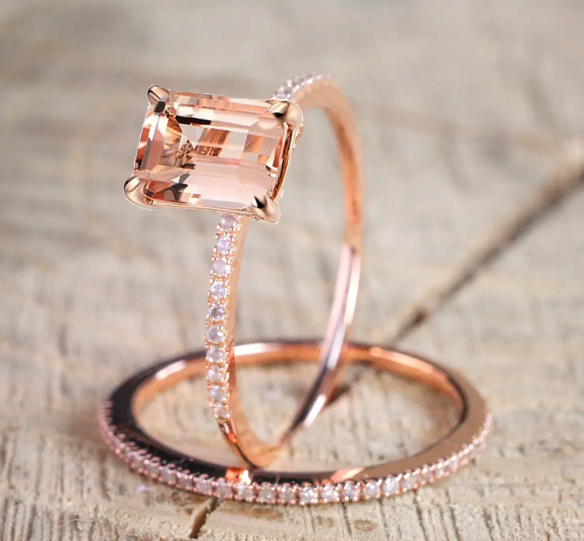 S925 Pure Silver Rose Gold Engagement Ring Set Exquisite Micro Inlaid Zircon Bar Rings Trendy Hot Selling Bridal Jewelry