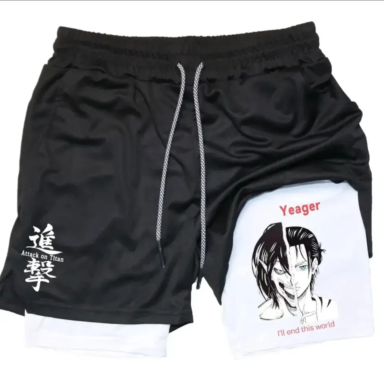 Men\'s printed sports pants, casual running pants, outdoor pants, double-layer pants, new style, can hold mobile phones in summer
