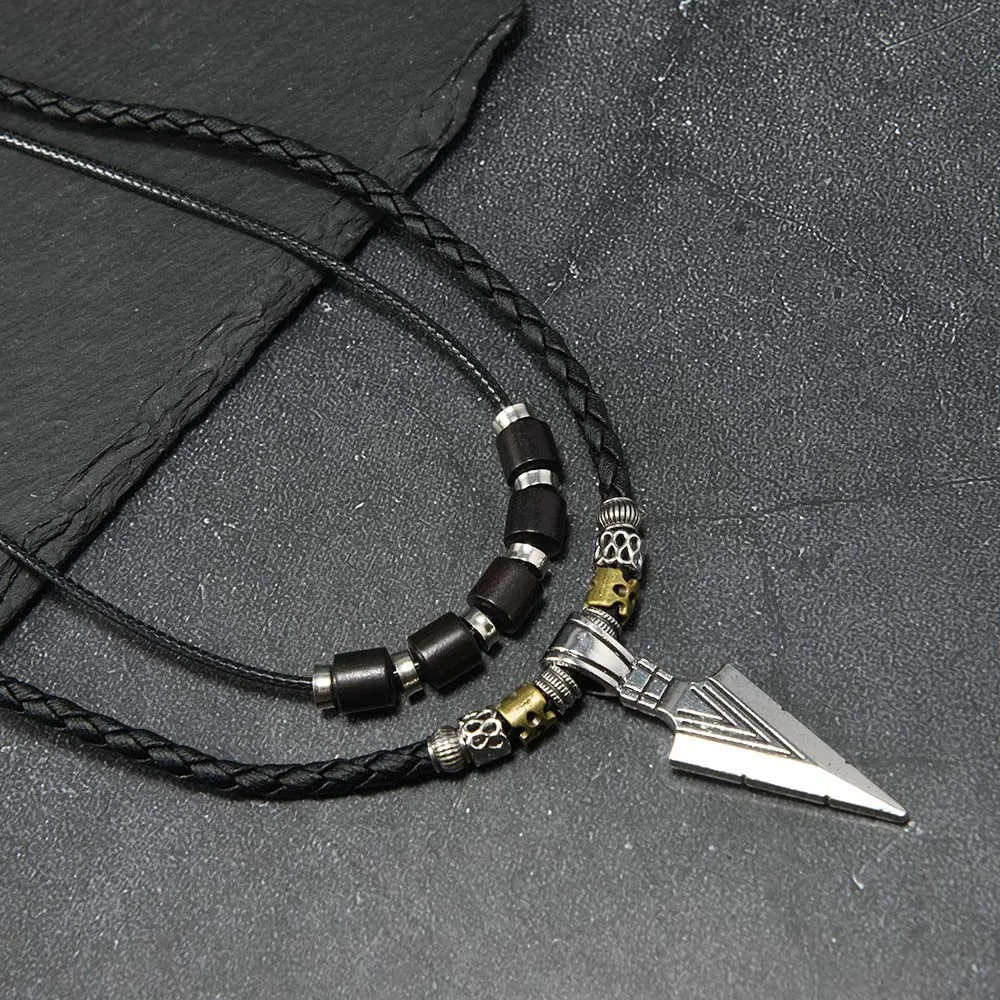 Men's Viking Arrowhead Necklace Vintage Ethnic Tribal Braided Leather Necklace Arrow Pendant Layered Neck Jewelry Accessory Boho