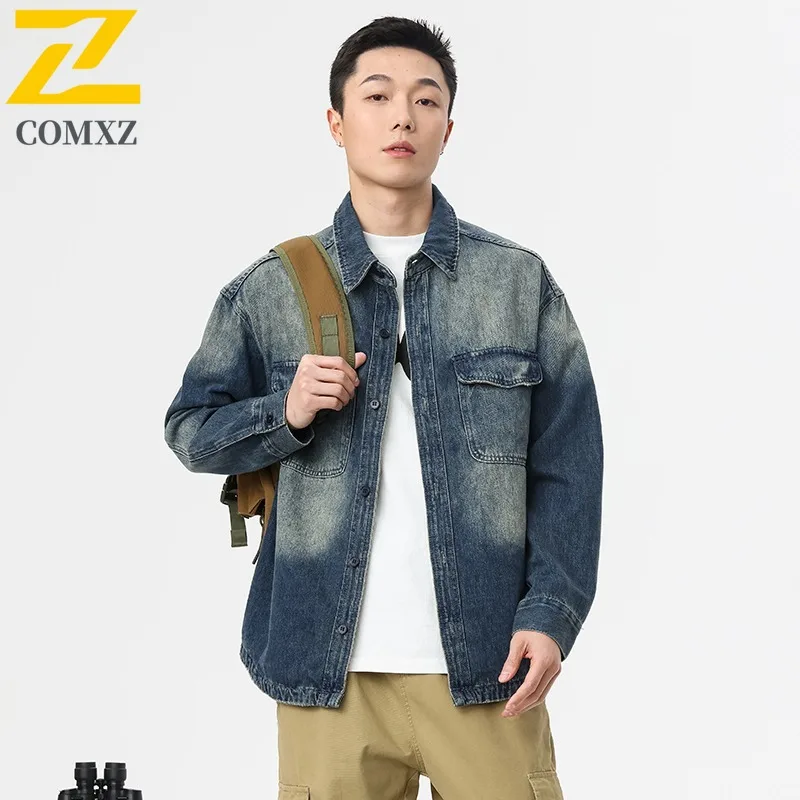 

COMXZ Мужская весенняя тонкая джинсовая куртка 2025 Новый американский уличный спортивный топ Красивый универсальный водонепроницаемый ветрозащитный джинсовый пальто