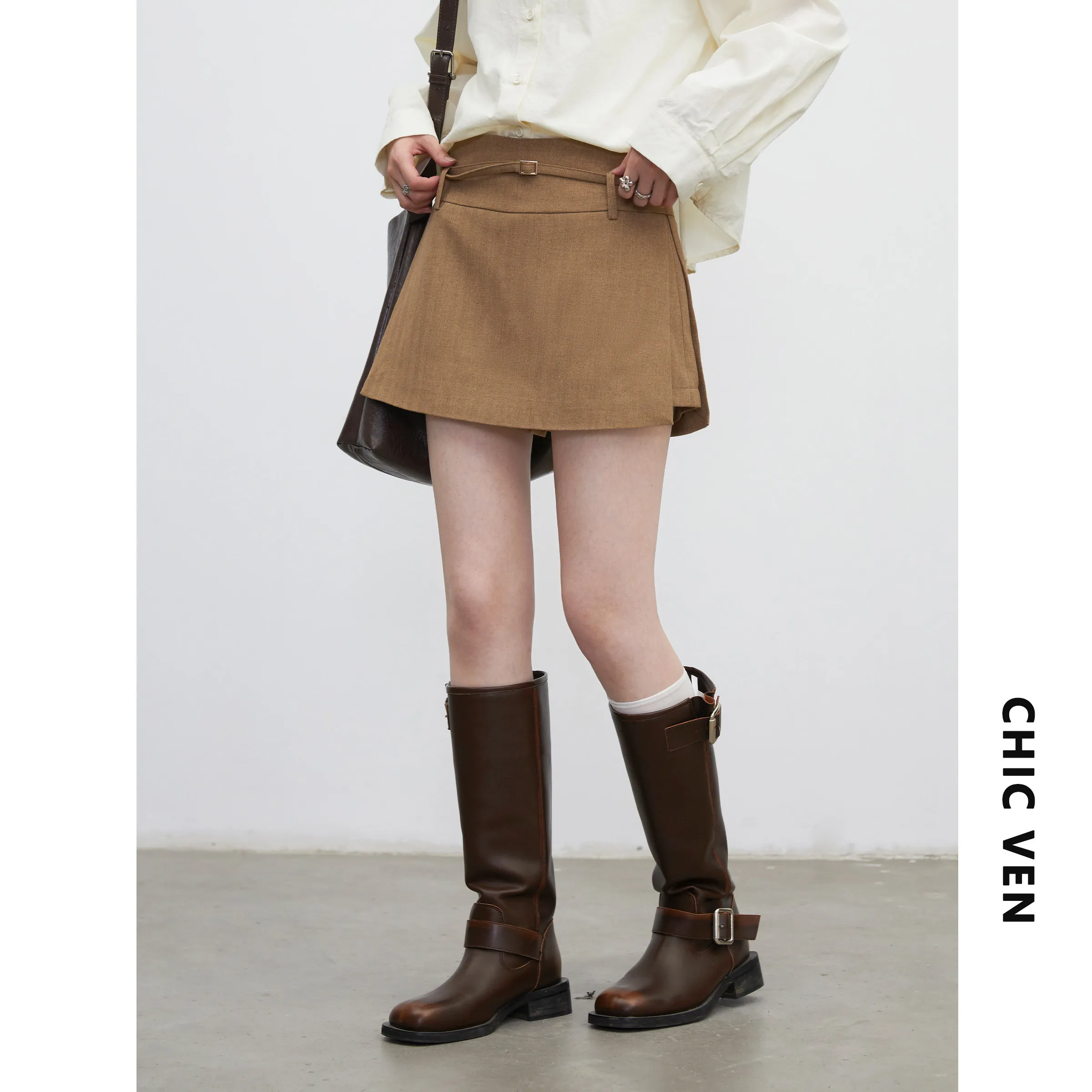 CHIC VEN Fashion Women Skirts Solid New High Waisted A-line Strap Wrapped Office Lady Suit Skirt Spring Autumn 2026 Clothes