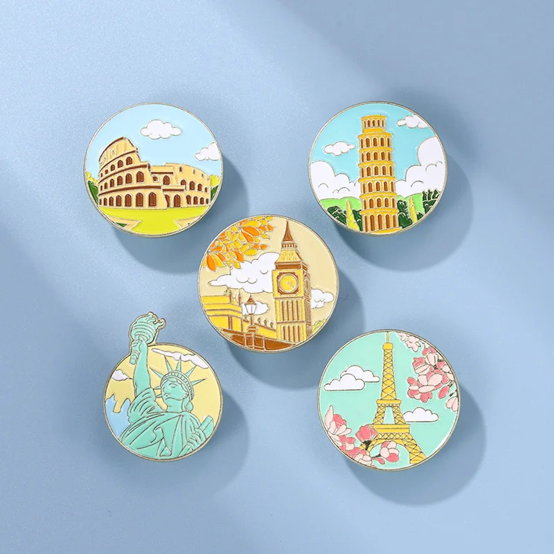 Landmark Enamel Pins Custom Big Ben London Eiffel Tower Paris Brooches Lapel Badges Buildings Jewelry Gift for Kids Friends