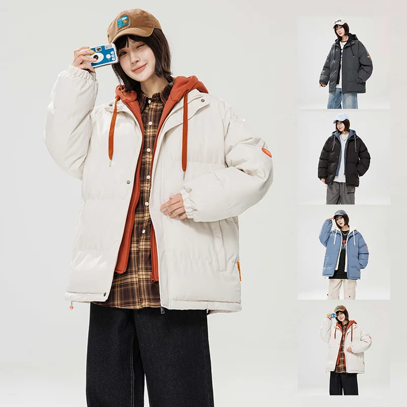 

Утепленная хлопковая куртка для мужчин и женщин, повседневная зимняя куртка с капюшоном, теплая и морозостойкая, утепленная куртка для пар, комплект из двух предметов