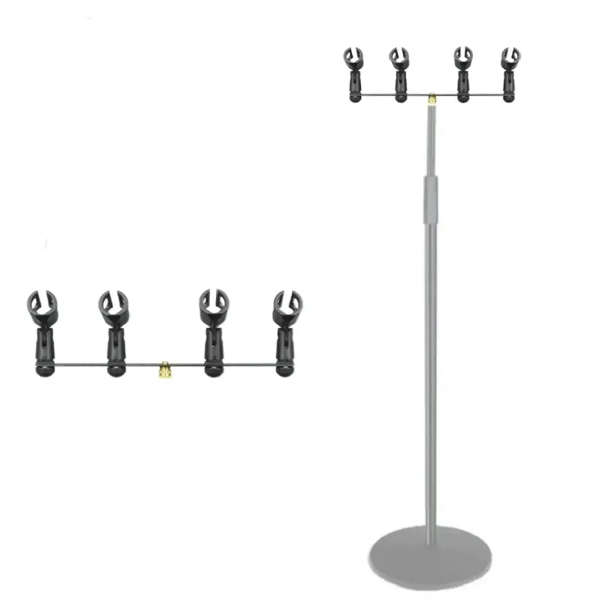 4 in 1 Microphone Clip Stereo T-Bar Thread Adapter Bar Mount Stand for Interview Speech Chorus Studi