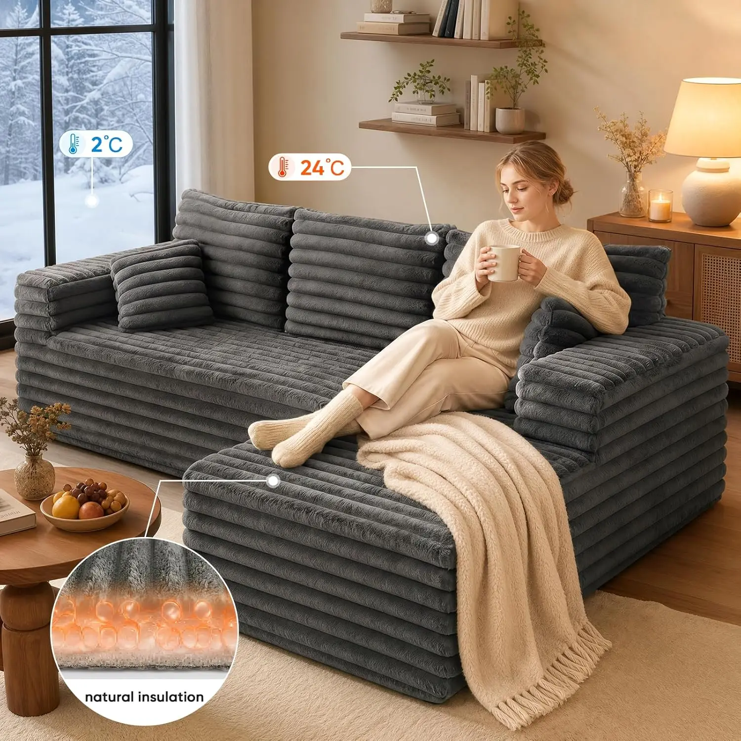 103" L Shaped Sectional Boneless Couch for Living Room, Modern Modular Cloud Sofa with Right Facing Chaise, Comfy, Customized - view 4