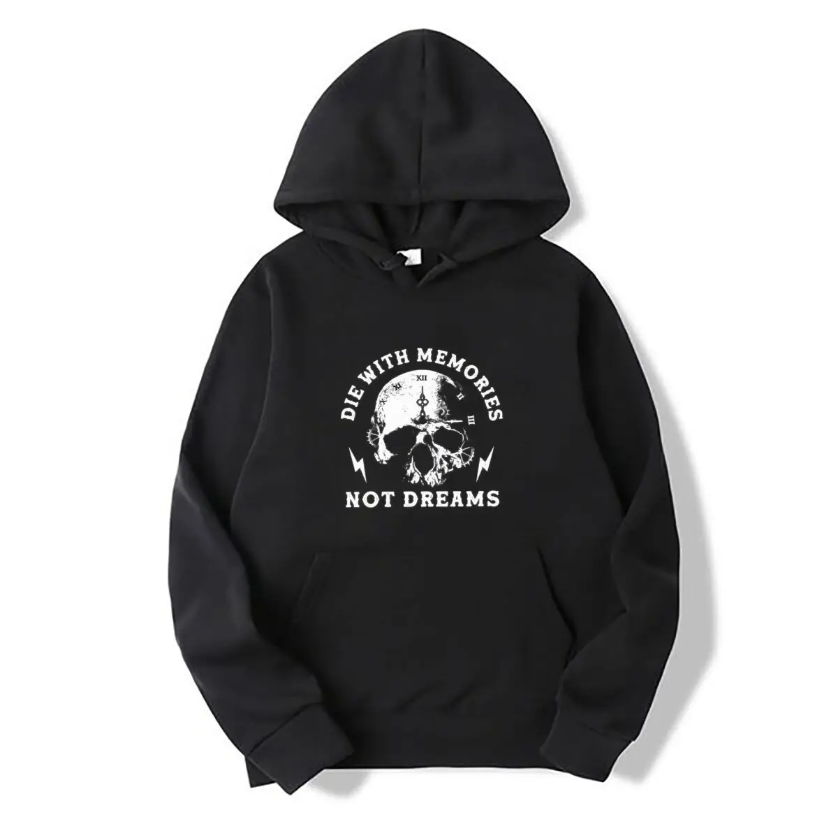 Die With Memories Not Dreams Skull Clock Lightning Design new men's and women's hooded sweatshirts
