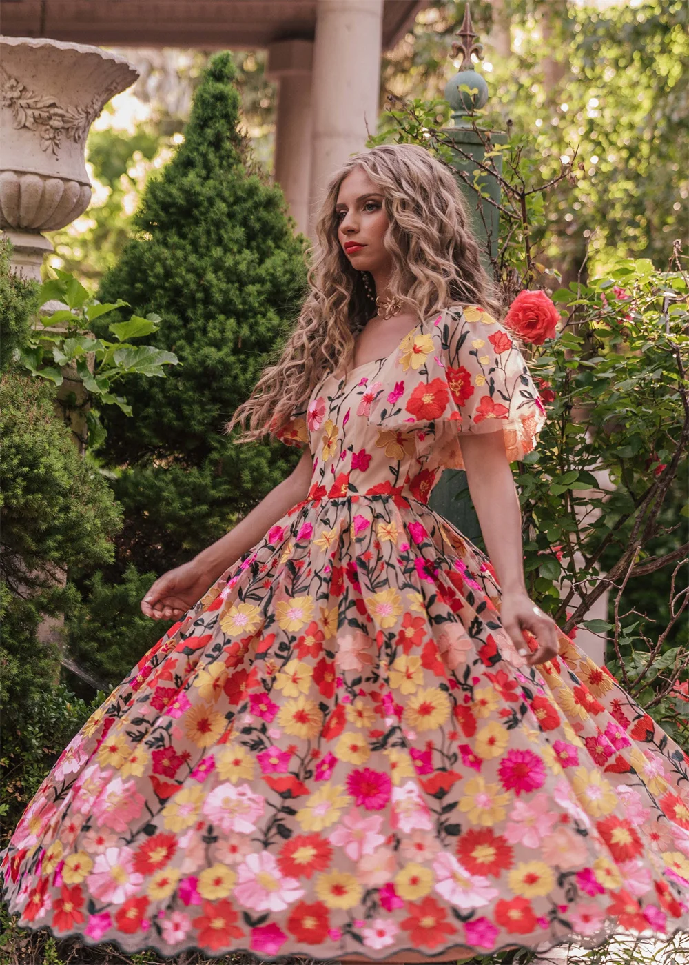 Vestido De fiesta De encaje De flores dulces, vestido De fiesta De manga corta con bordado De hada rosa