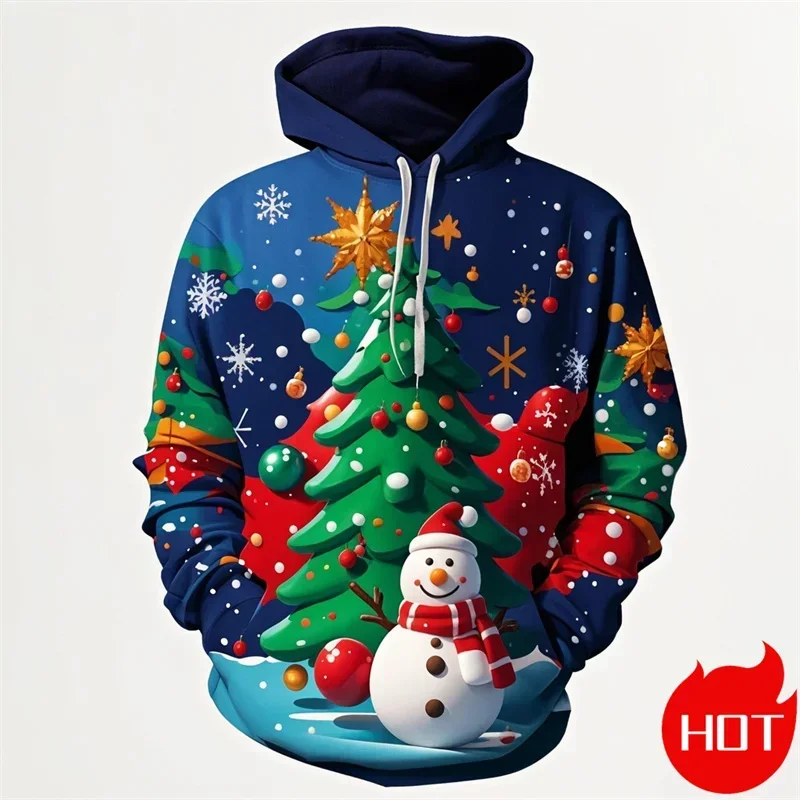 Merry Christmas Men's Hoodies Fashion 3D Printed Santa Xmas Graphic Hooded Sweatshirts Christmas Ornament Mens Clothing Top