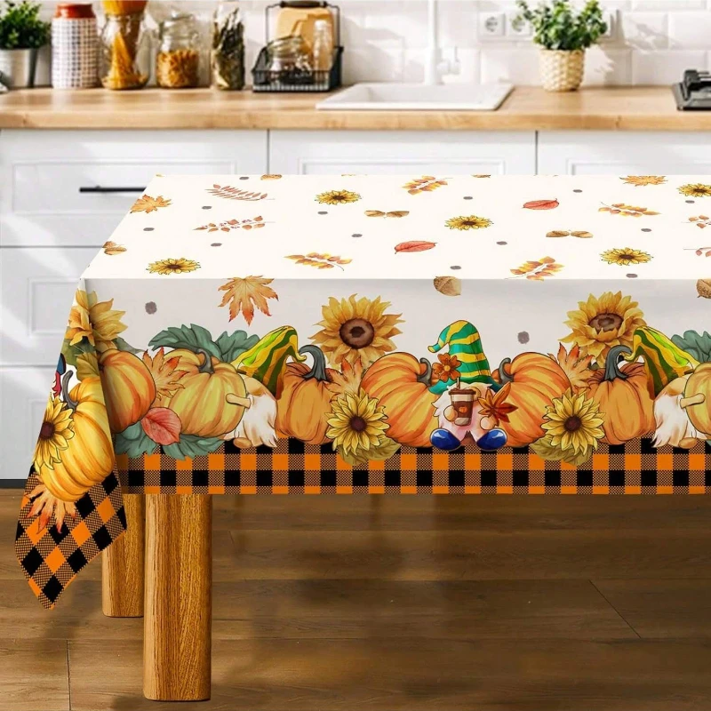 Autumn Pumpkin Tablecloth Pumpkin Maple Leaf Sunflower Design Buffalo Plaid Kitchen Tablecloth Perfect for Home Party Decoration