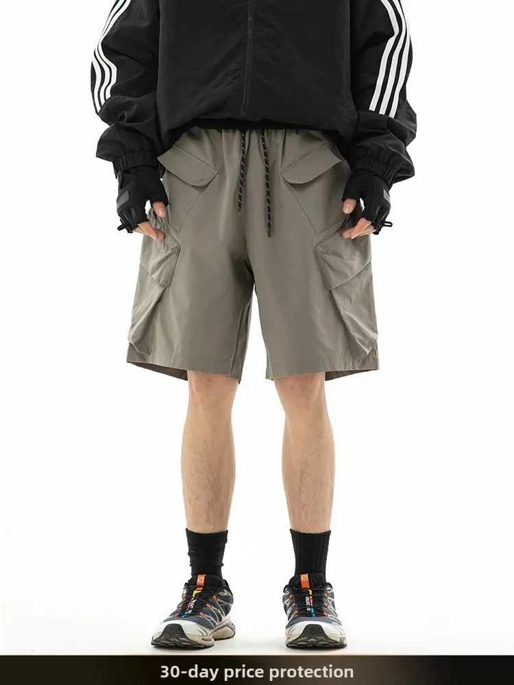 

NTED Summer New Outdoor Functional Sle orts Pure Color 3D ket Loose Casual Pants Youth Polyester Fiber Straight Leg ...