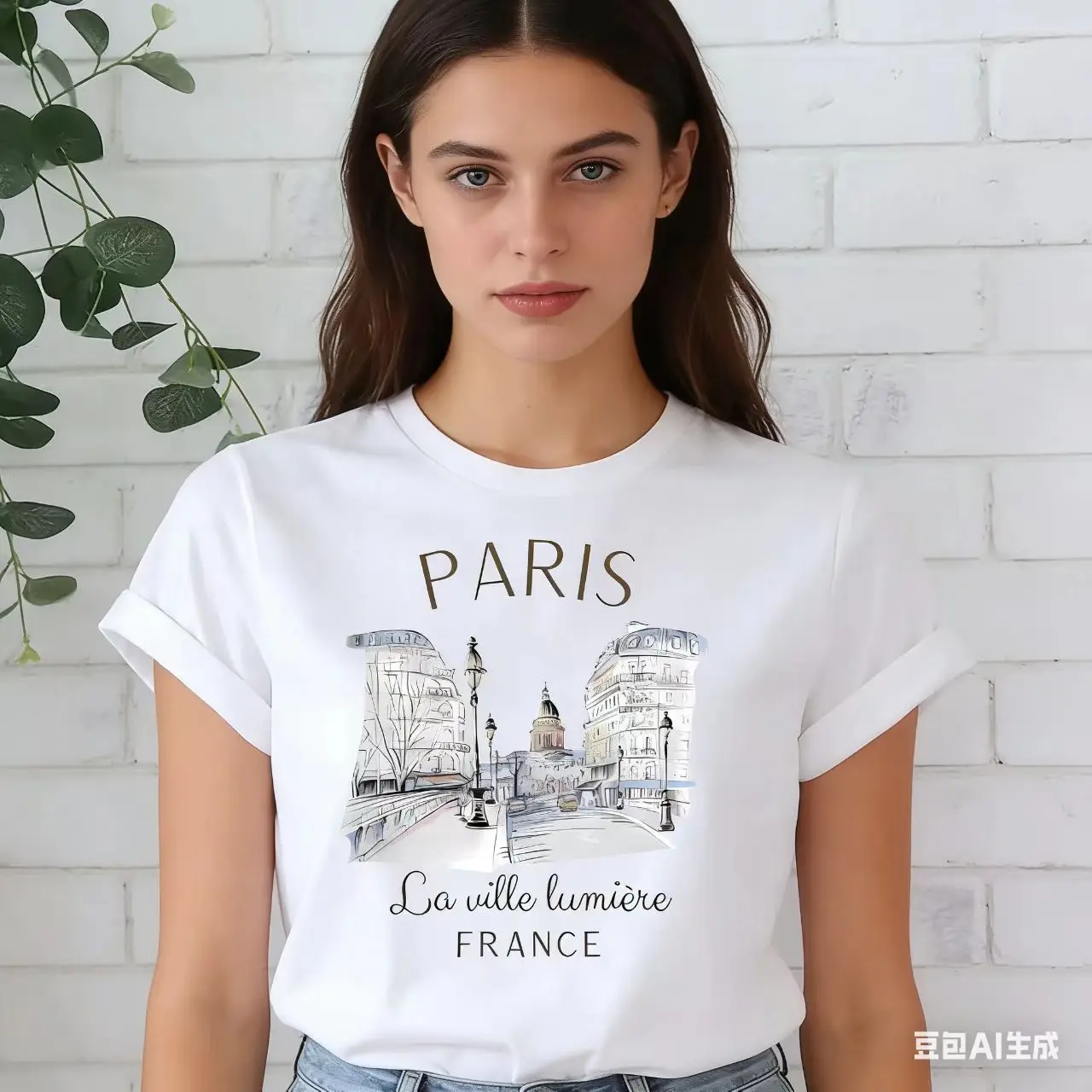 Summer Clothing In Paris - フランスパリ都市建築プリント白 90 年代 T シャツ婦人服 O