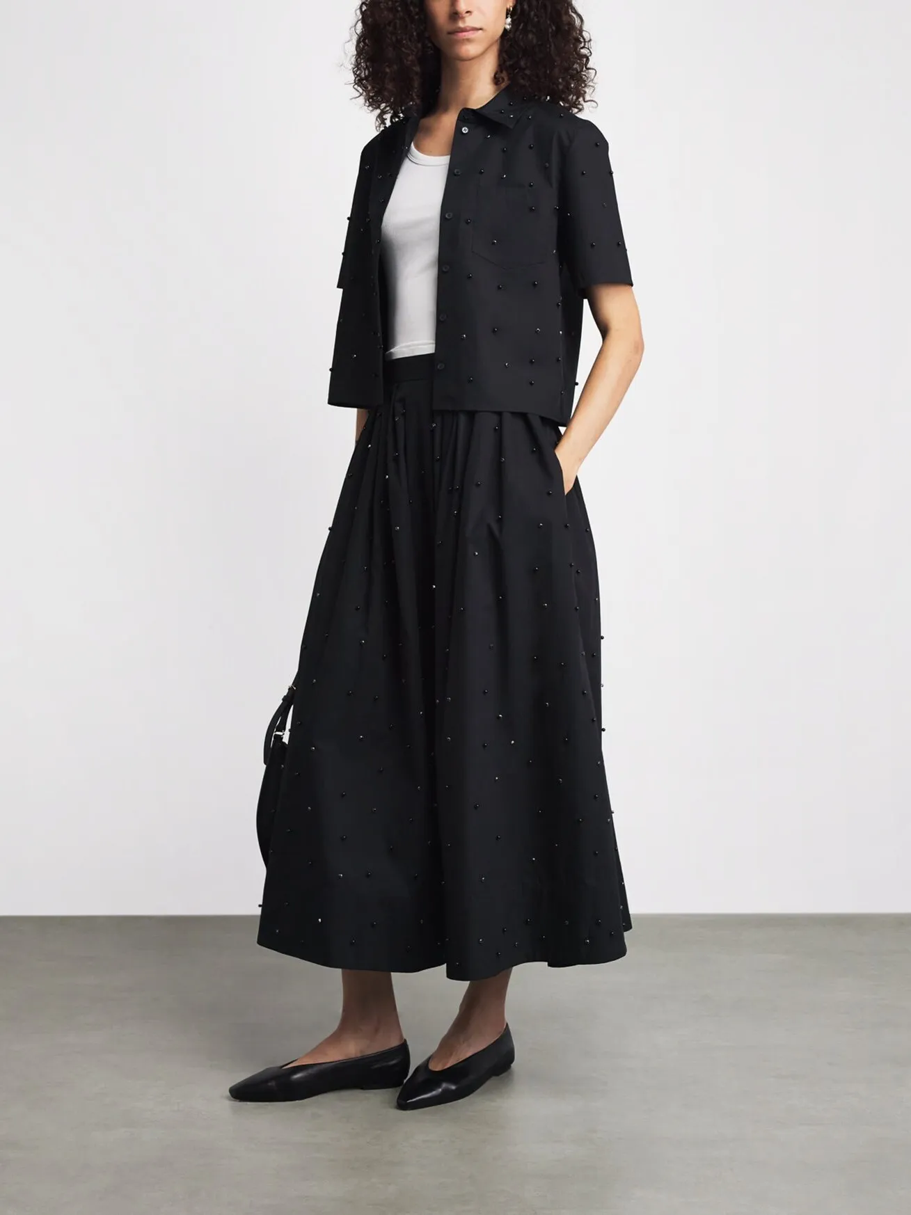 Slimming High Waist Pleated Half Skirt with Rhinestone Decoration Cotton Material A-Line Skirt for Women Autumn 2026