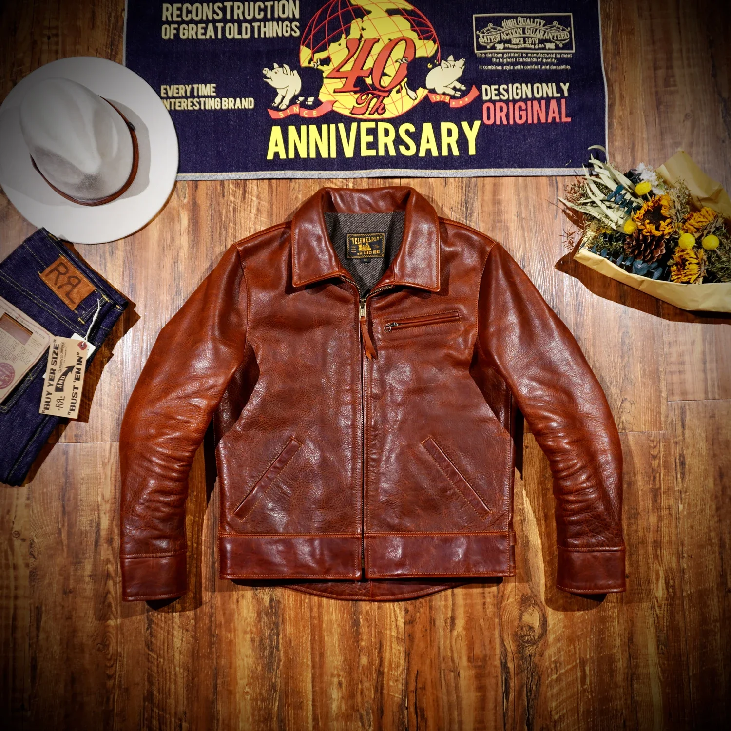 

Heavyweight 1.8-Thick Tenjin JS02 Horween 1930S Rugged Full Grain Cowhide Leather Jacket Locomotive