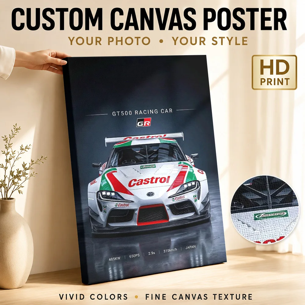 Sleek race Sports  GT500 Car Canvas Poster Customized Photo Retro Automotive Canvas Wall Art for Game Room Decor Ready to Hang
