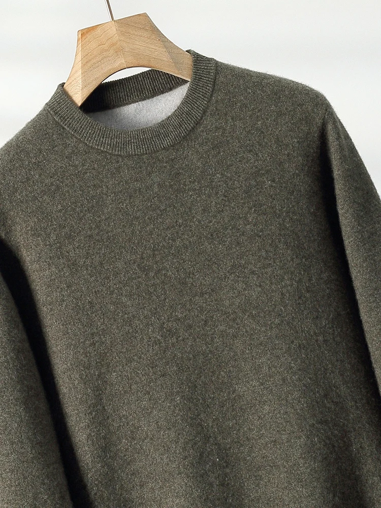 ANGEL 100% Cashmere Men Thick Sweater O-neck Long Sleeve Pullovers Autumn Winter Warm Cashmere Knitwear Smart Casual Jumper Tops