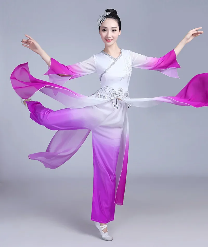 Fantasias de dança estilo chinês para mulher, dança moderna, guarda-chuva elegante, manga d'água, novas e clássicas, adulto