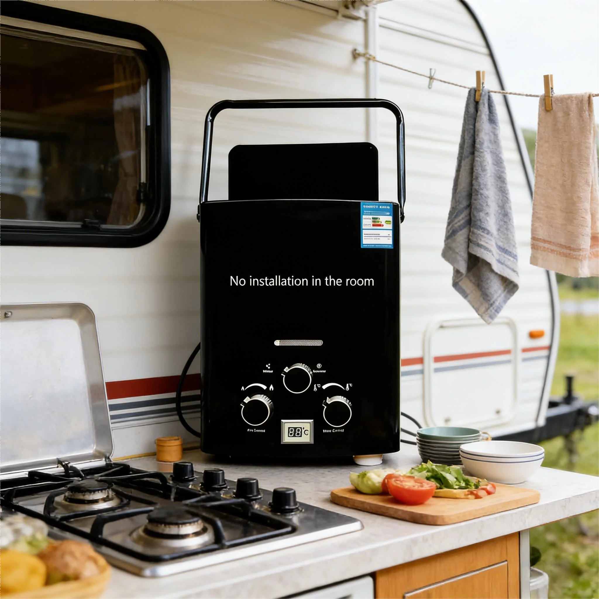 

Портативный безрезервуарный водонагреватель для автодомов с мгновенным нагревом воды и LED-дисплеем