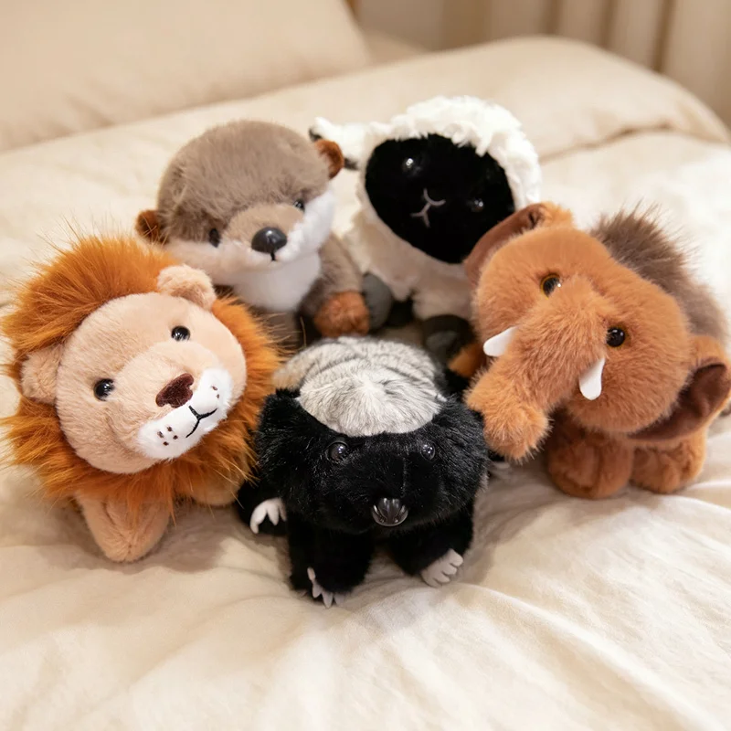 New Plush Animals Lying Down Lion Mammoth Honey Badger Otter Stuffed Dolls Cute Huggable Plushies Girl Boy Gift