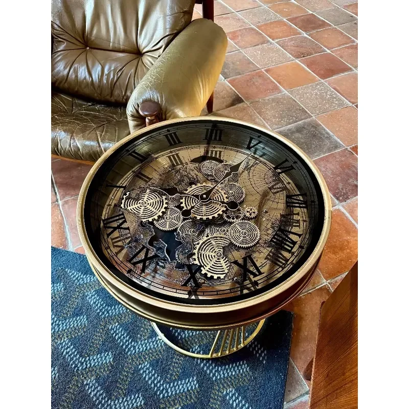 Vintage Clock,Rotate Gear,Coffee Table, American Living Room,Sofa,Side Small Corner Tables,Homestay,Metal Furniture