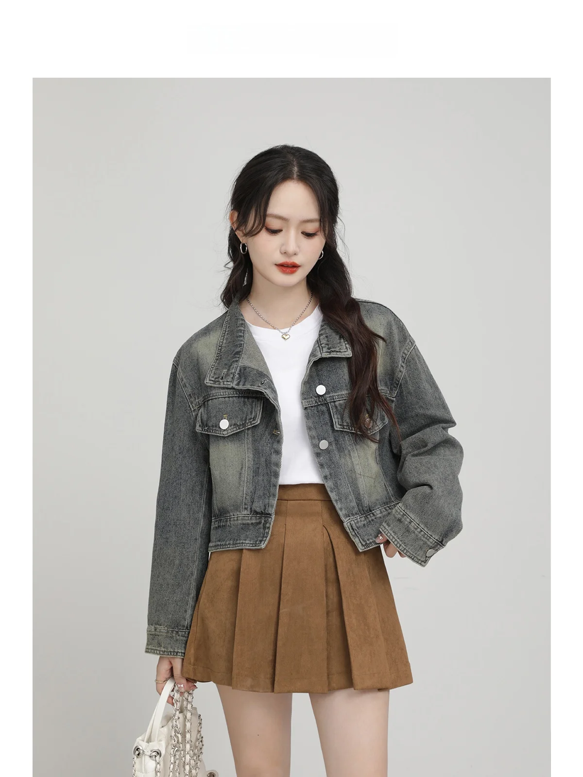 

Xinmon Retro Hong Kong Sle ort Denim Jaet Women's Casual Loose Top Spring Autumn Pure Color Commute Button Design
