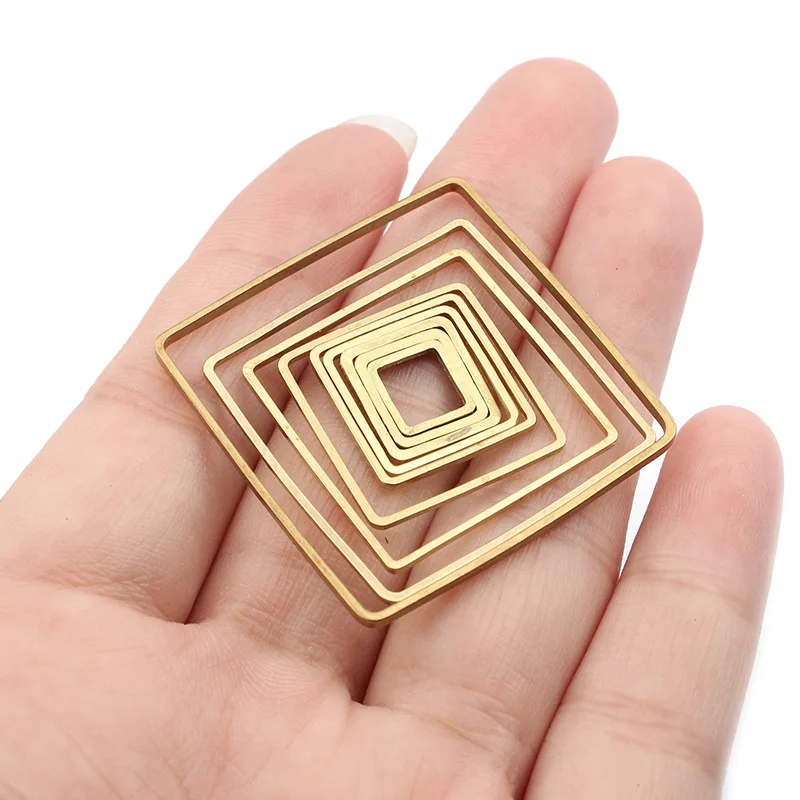 20pcs/lot 8-35mm Raw Brass Square Frame Charms Pendants Connectors For DIY Handmade Earrings Jewelry Making Components