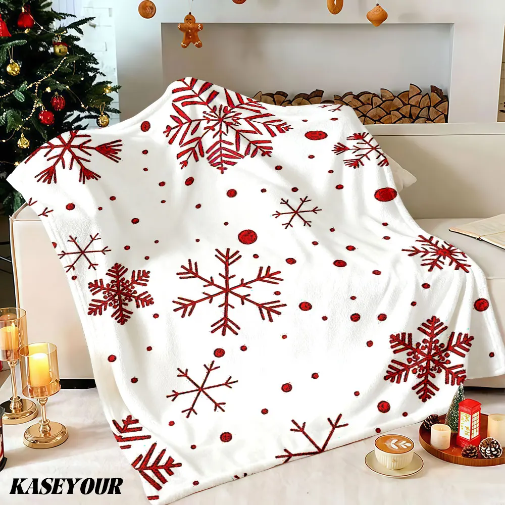 Red Snowflakes Winter Summer Flannel Blanket Throw Fleece Soft Fuzzy Plush Cozy Fleece Blankets for Sofa Ideal Gifts