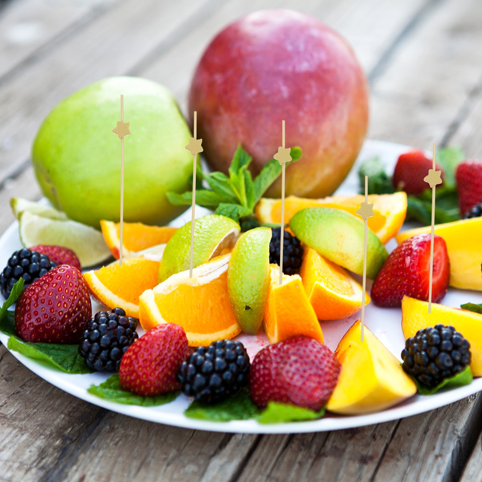 

100Pcs Golden Star Fruit Picks Bamboo Appetizer Toothpicks for Snacks Grilled Meats Hamburgers Party Supplies Decoration Food