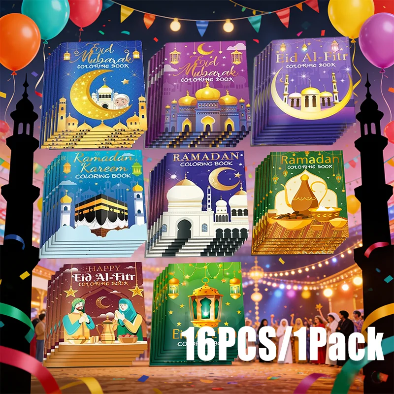 

Набор для раскрашивания на Рамадан, 16 шт. в упаковке, для детей, к празднику Ид Мубарак, исламский альбом для рисования, развивающий, сделай сам, подарок для детей