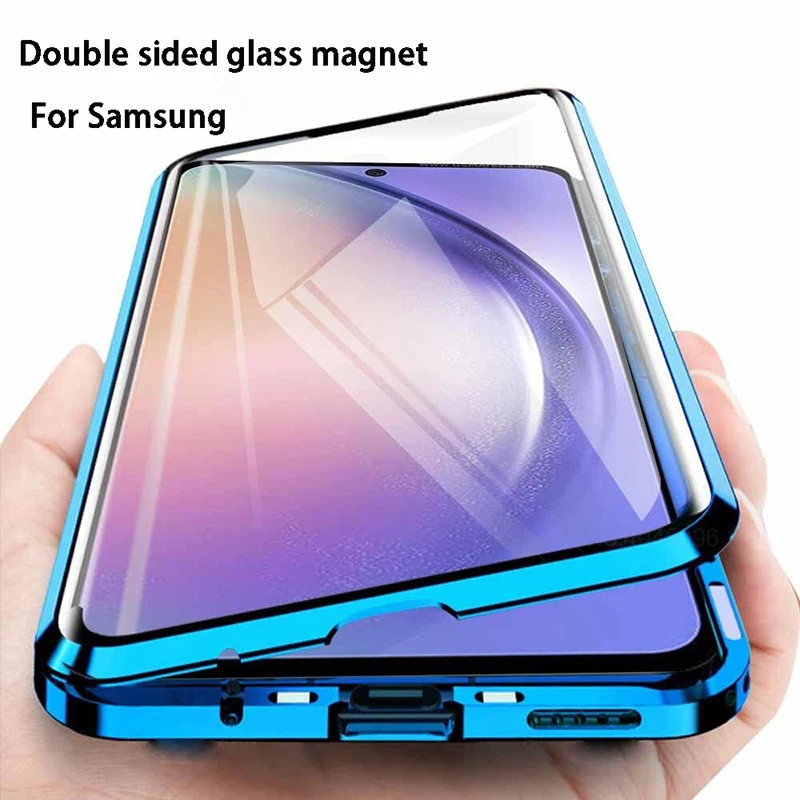 Магнитный двухсторонний стеклянный чехол для Samsung Galaxy A12 A13 A14 A22 A32 A34 A41 A50 A51 A52 A53 A54 A70 A71 A72 A81, чехол, 360