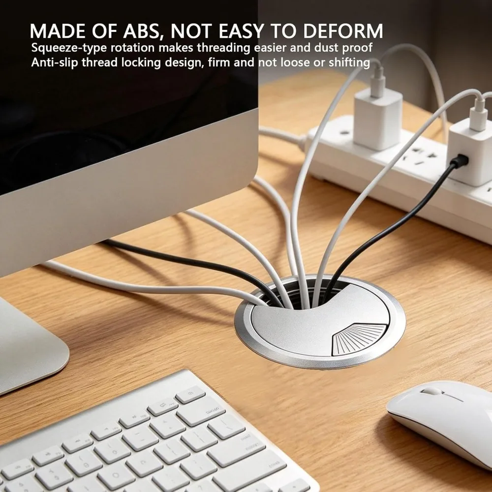 6pcs Durable ABS Desk Grommet Silver 80mm Diameter Hole Cover Cable Grommet PC Desk