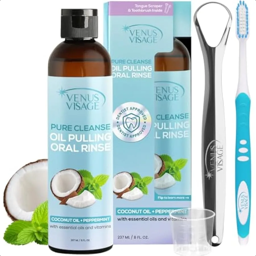 

Coconut Oil Pulling for Teeth with Tongue Scraper 8 fl oz Peppermint and Coconut Pulling Oil for Teeth and Gums AlcoholFree Oil