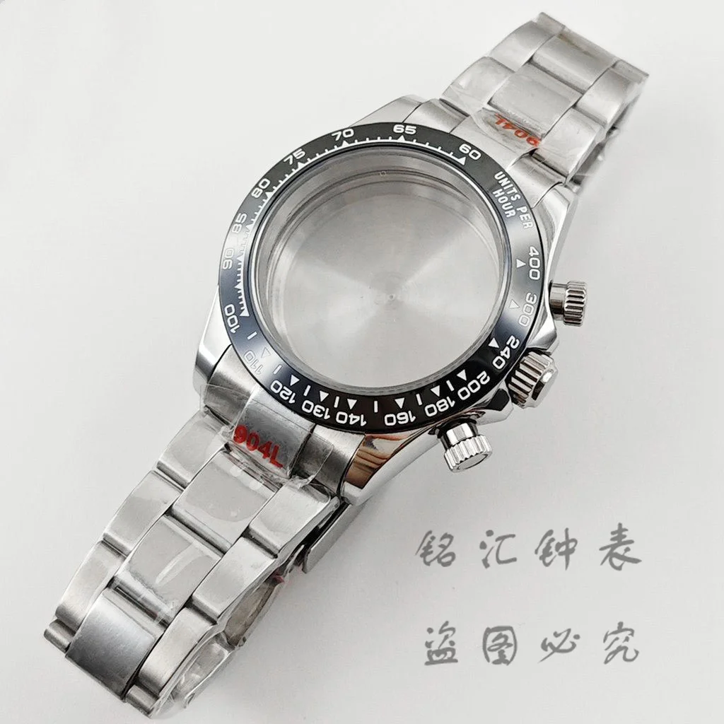 VK63 40mm Daytona Poliertes Oyster-Armband Schwarze Keramik-Lünette Uhrengehäuse Saphirglas Herrenuhr für VK63 VK64 Uhrwerk