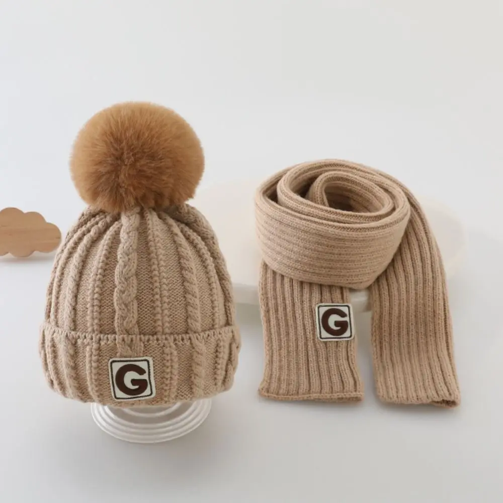 

Милая утолщенная детская шапка с шарфом, однотонная вязаная крючком шапка в корейском стиле, теплая детская шапка с защитой ушей, ветрозащитная