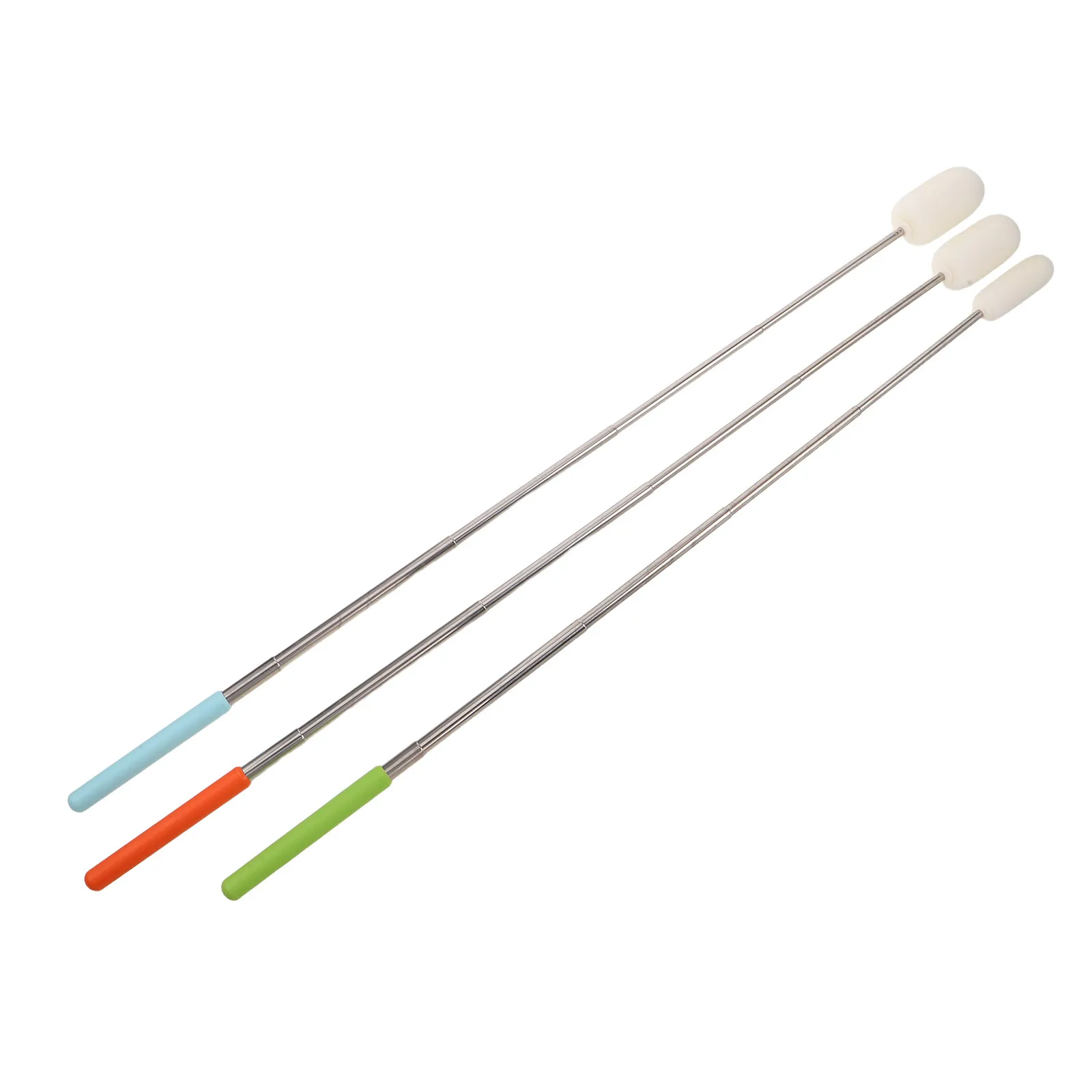 3Pcs Telescoping Pottery Sponge Stick Retractable Stainless Steel Tool Multi-Size Detachable Sponge Brushes for Cleaning Excess