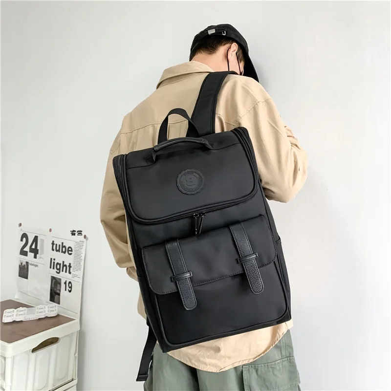 Korean Fashion Men Black Shoulders Backpack Campus Students Casual Schoolbag Large Capacity Outdoor Travel Waterproof Backpacks