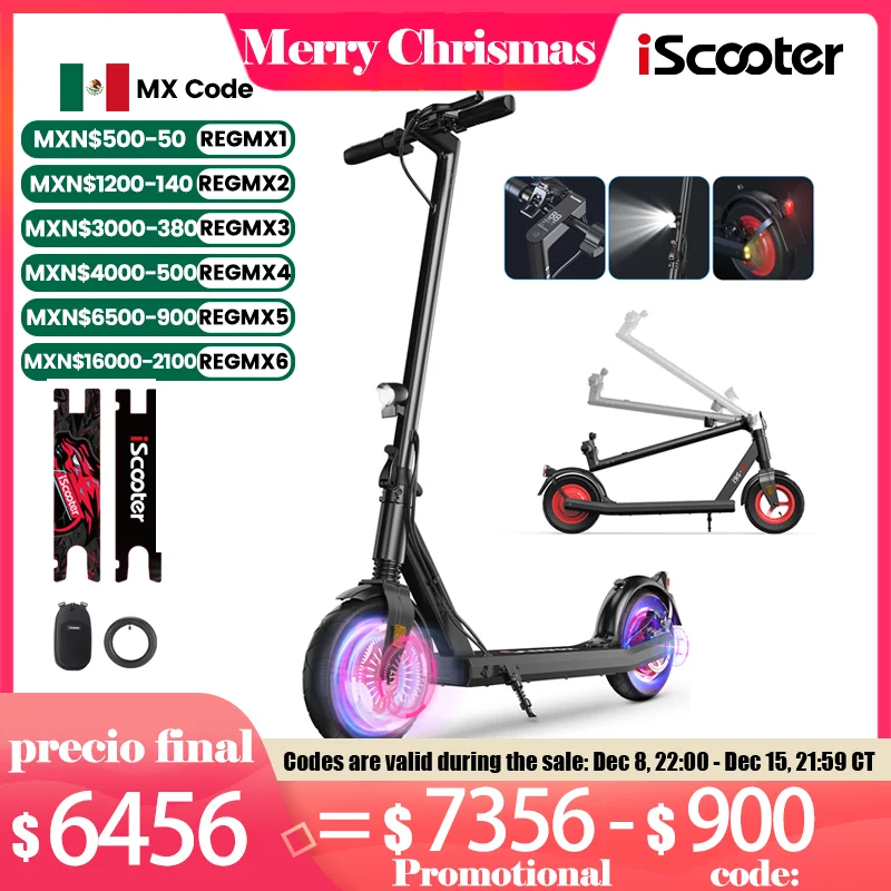 IScooter i9s electric Scooter 10 inch 10Ah 500W electric Scooter 35 km/h electric foldable adult Scooter 30km range Led lighting Lcd display with black Color bag