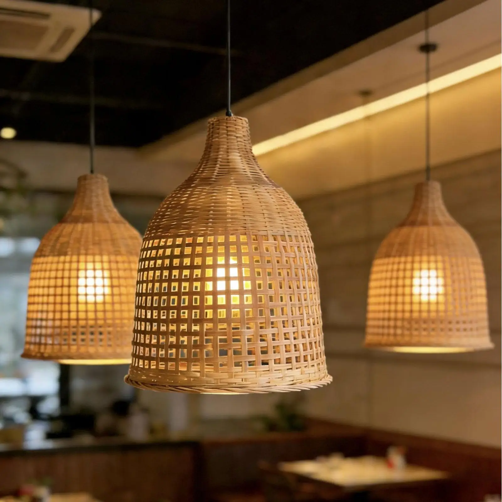

Rustic Bamboo Lamp Cover Woven Lampshade Island Kitchen Pendant Light for Asian Restaurant Interior