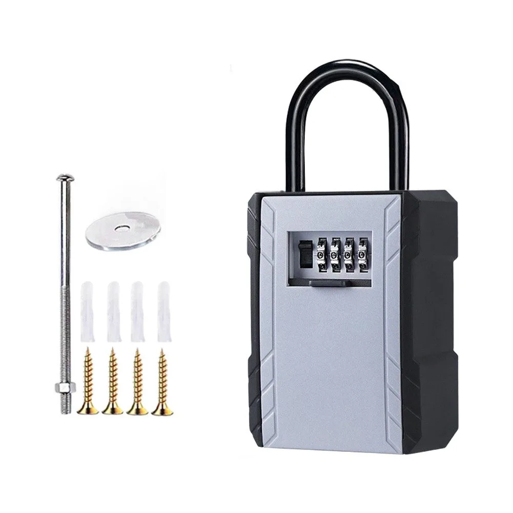 Waterproof Key Lock Box with 4 Digit Code Lock Spacious Interior 19.3 x 6 x 9 cm Fits Door Car Keys Zinc Alloy ABS