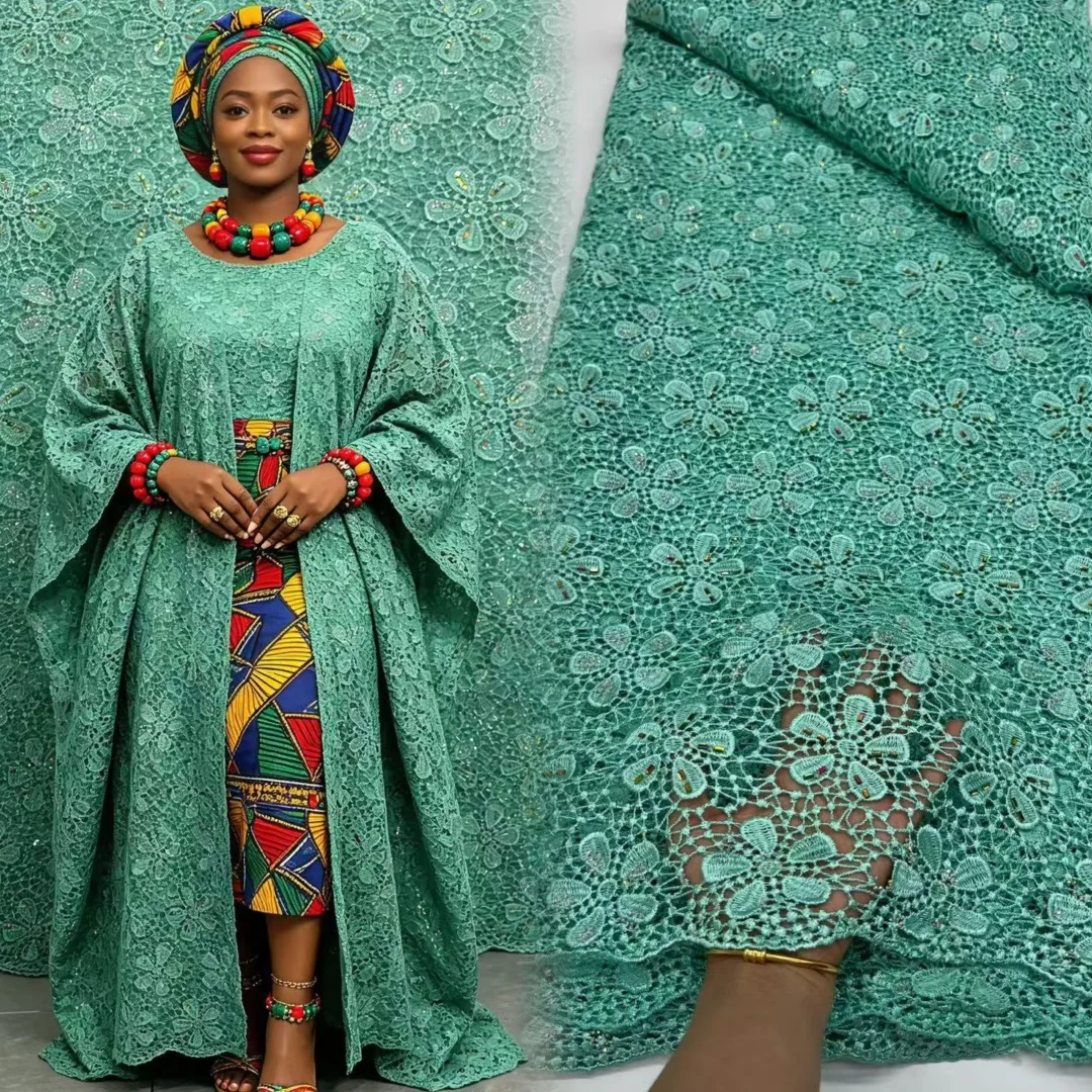 

African Guipure Cord Lace Fabric High Quality 5 Yards Nigerian Water Soluble Lace Fabric For Women Wedding Sewing Party Dresses